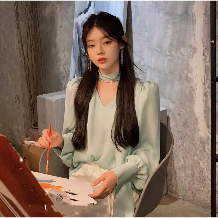 Áo Sơ Mi Dài Tay Cổ Chữ V Dáng Rộng Thời Trang 2022 Dành Cho Nữ