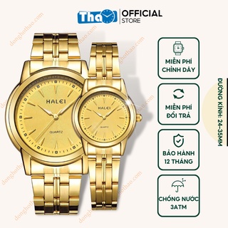 Đồng Hồ Cặp Đôi Halei 348 Dây Vàng Mặt Vàng