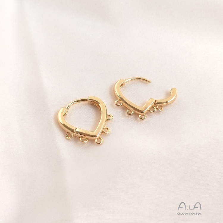 [little Blu] Khuyên Tai Móc Thủ Công Bằng Đồng 14K Hình Cỏ Bốn Lá/Trái Tim Tròn Màu Vàng Kim Thủ Công