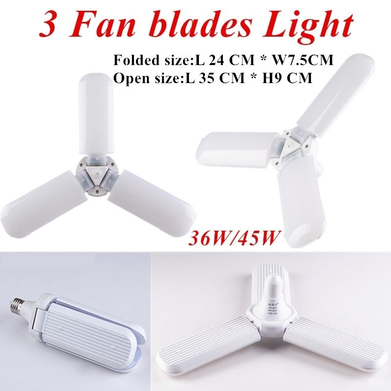 20W/45W Foldable E27 Led Garage Lights 2/3 Fan blades Garage Ceiling LED Shop Lights bulb for Garage Workplace Lighting