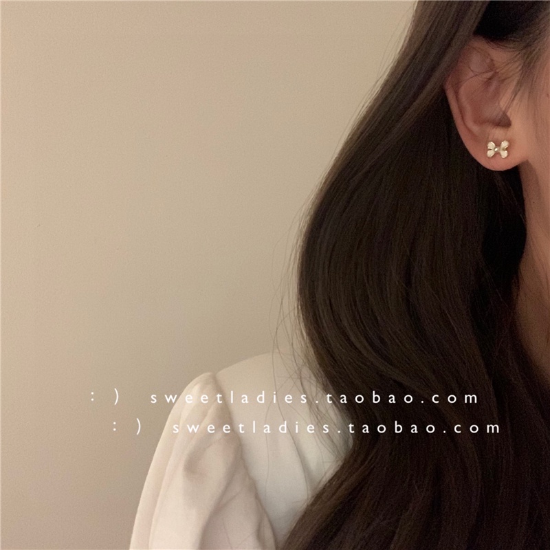 Bộ Khuyên Tai Đính Ngọc Trai/Nơ/Trái Tim Mini Chất Lượng Cao Dành Cho Nữ