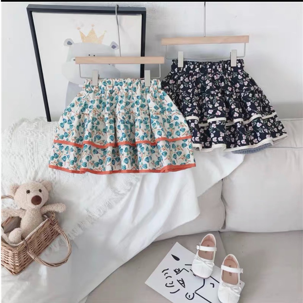 Váy Cho Bé gái Chân Váy Hoa Nhí 2 tầng họa tiết dễ thương