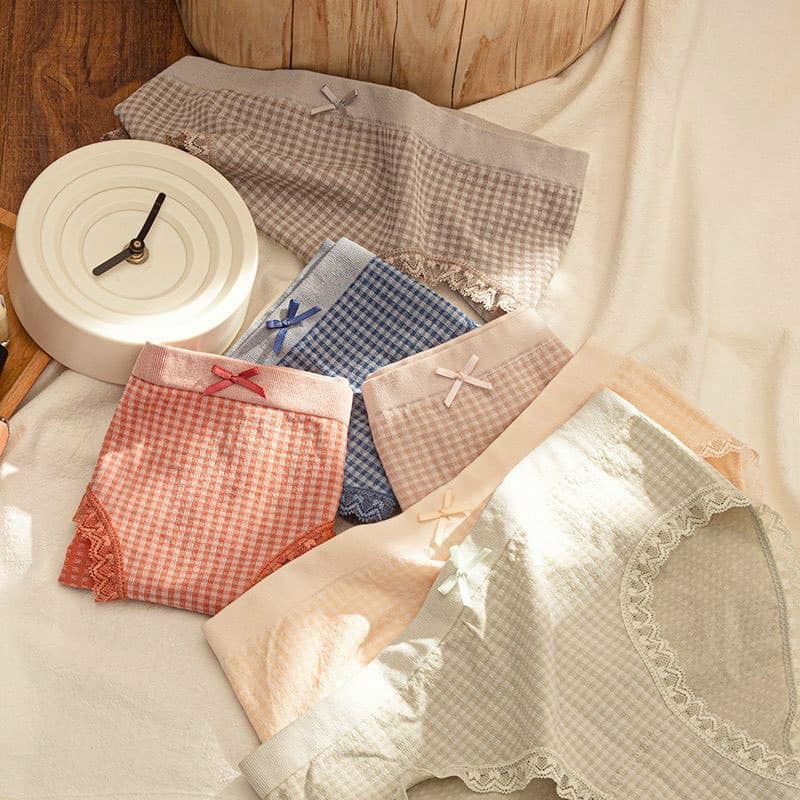 Quần chip nữ , Quần Lót Nữ Cotton Dệt Kim Hoạ Tiết Karo Mềm Mại Thấm Hút Tốt