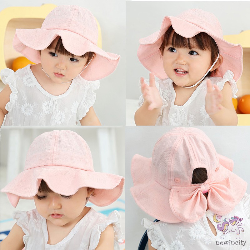 Mũ Rộng Vành Phối Nơ Xinh Xắn Cho Bé Gái