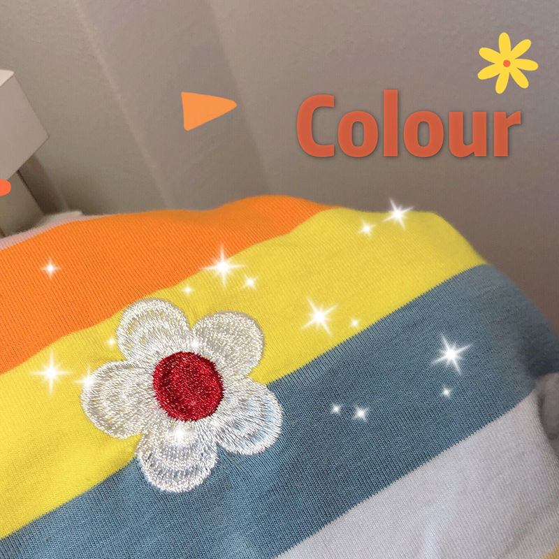 Áo Croptop Ngắn Tay Dáng Rộng Kẻ Sọc Màu Cầu Vồng Thời Trang Mùa Hè 2021 Cho Nữ