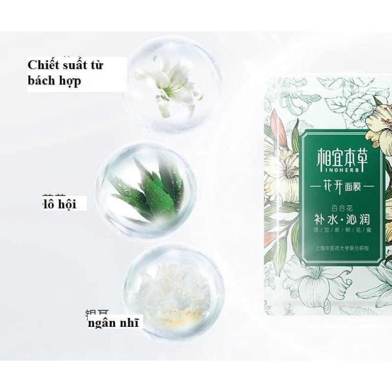Mặt nạ đông y Inoherb cao cấp Hoa Sen và Tơ Tằm dưỡng ẩm trắng da