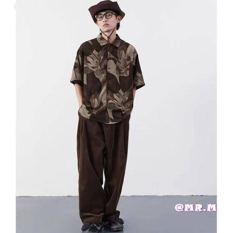 Áo Sơ Mi Nam Ngắn Tay Họa Tiết Hoa Văn