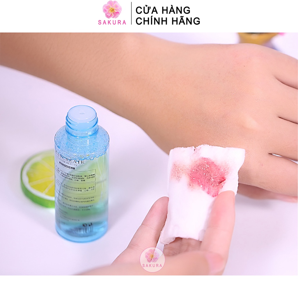 Nước tẩy trang Maycreate tẩy sạch nhẹ nhàng trang điểm làm sạch sâu mắt mặt và môi nội địa trung SAKURA 50ml