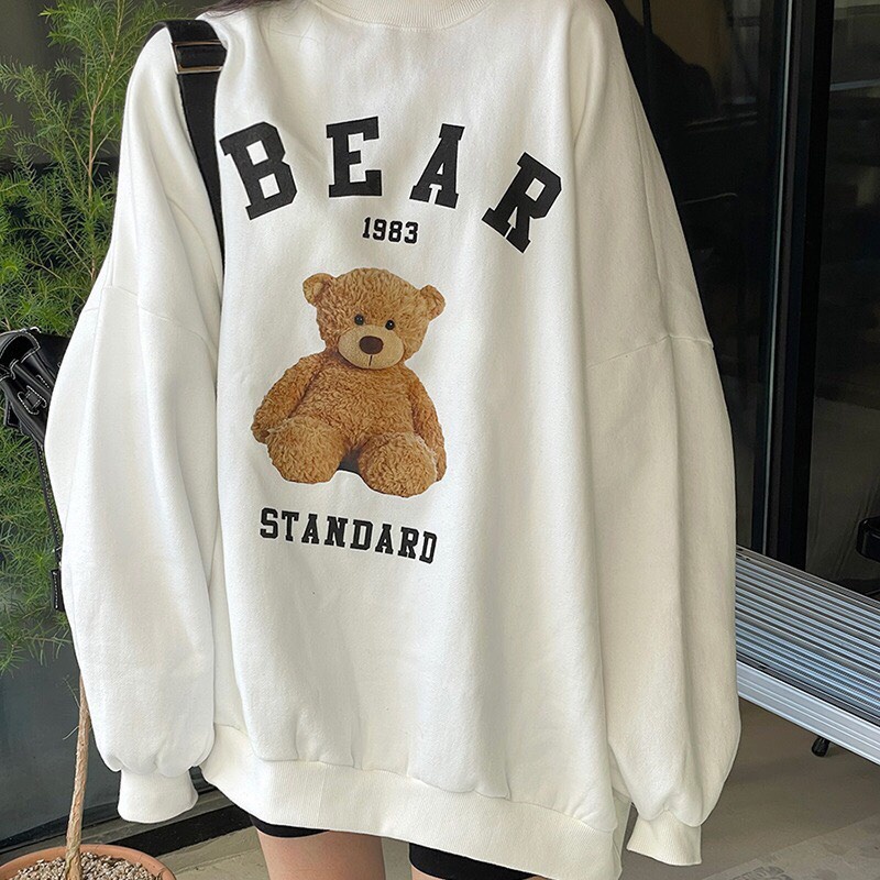 Áo nỉ gấu sweater dài tay lót bông form rộng Bingshop