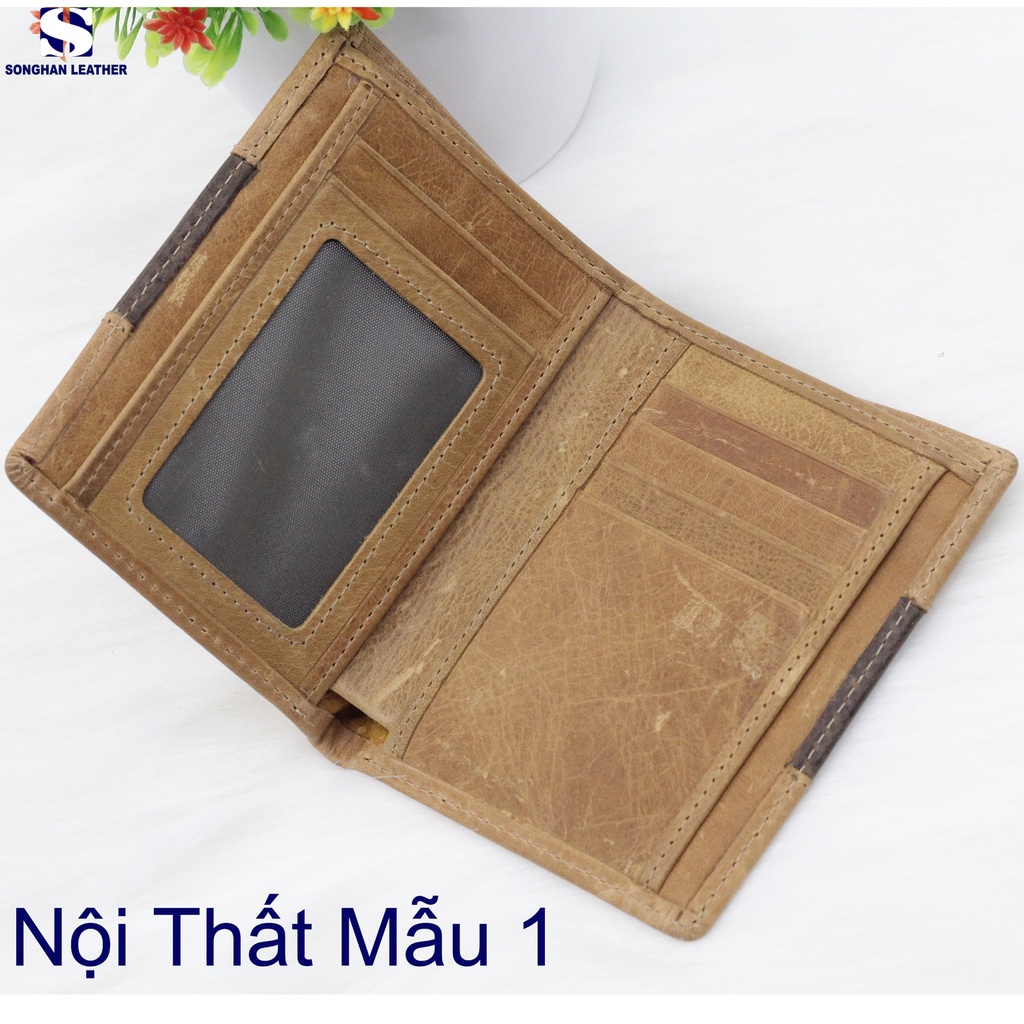 Ví Nam Da Bò Sáp Cao Cấp Dáng Đứng Songhan Leather WL04. Bóp Nam Phối Màu Trẻ Trung, Năng Động.Bảo Hành 12 Tháng