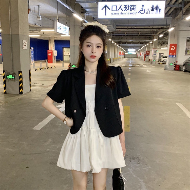 Áo khoác vest NZN tay ngắn màu trơn phong cách Hàn Quốc cho nữ