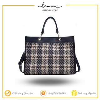 LEMON STORE | Túi xách nữ vải dạ tweed phối da dày dặn vừa laptop, a4