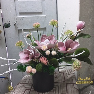 Bình hoa mộc lan cổ cao cấp chơi tết- hoa giả - cao 50cm