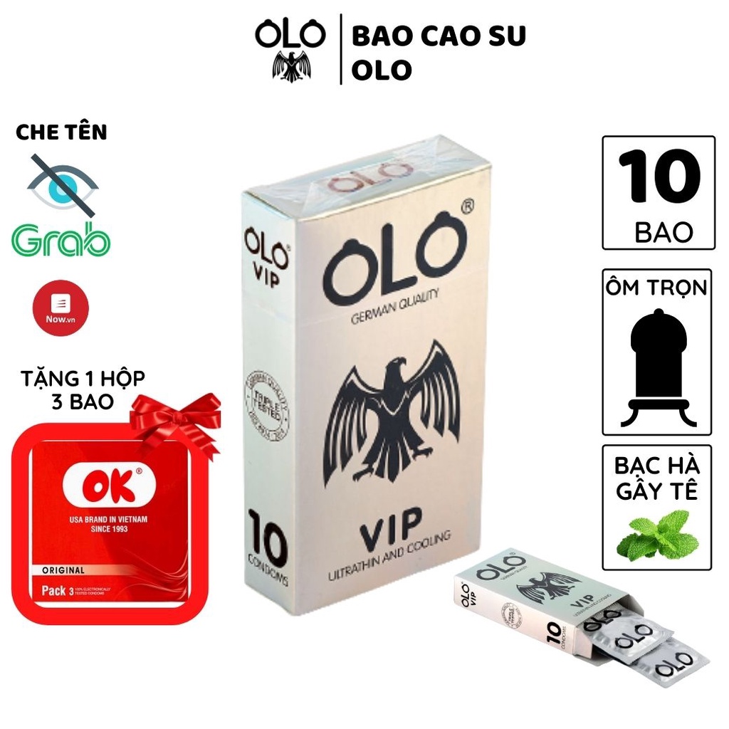 Bao cao su OLO  ULTRATHIN & COOL 10 bao/hộp siêu mỏng ôm trọn tinh dầu bạc hà chống tuột kéo dài thời gian