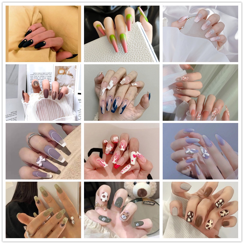 Set 24 Miếng Dán Móng Tay 19 Kiểu Dáng Dễ Thương Phong Cách Pháp