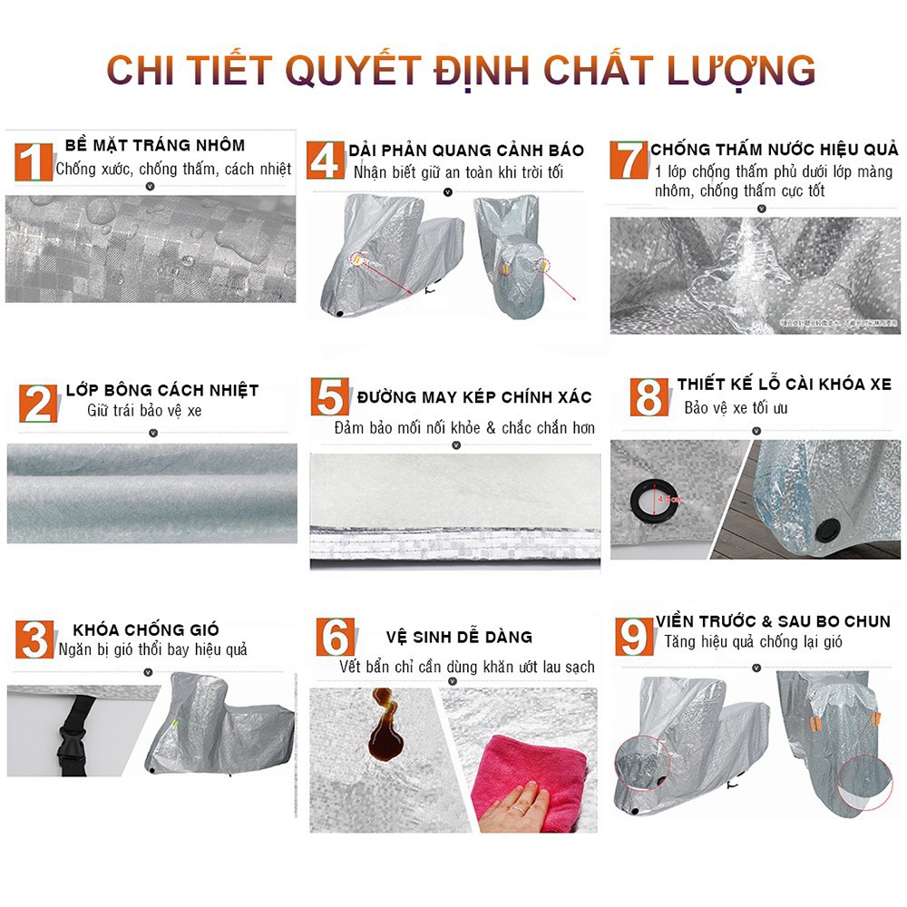 Bạt phủ xe máy chất lượng tốt, chống mưa nắng, bụi bẩn, vải dù pha nilon chống thấm tuyệt đối, trùm cả xe, che hiệu quả