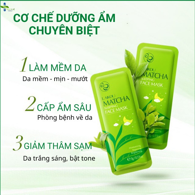 Mặt Nạ Ngủ Trà Xanh Matcha MudMask Laikou Dưỡng Da Mềm Mịn Tự Nhiên Tại Nhà, Mùi Thơm Dịu, Dùng Được Cho Da MỏngYếu