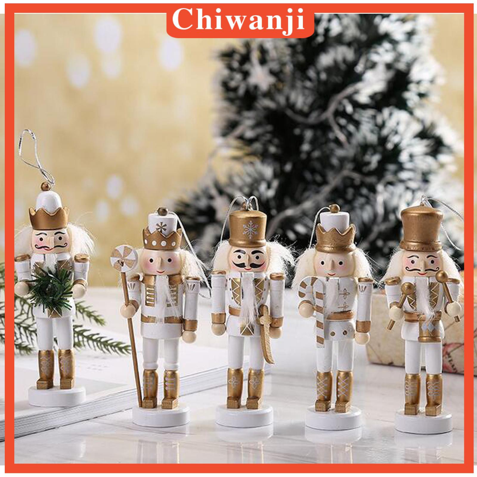 [CHIWANJI] 5/set Christmas Nutcracker Soldier Home Decor Wooden Puppet Doll Hanging Pendant