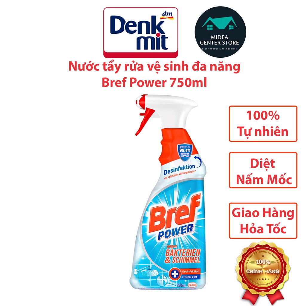Nước tẩy rửa đa năng nội địa Đức Bref Power 750ml, diệt khuẩn 99,99%, hương liệi tự nhiên