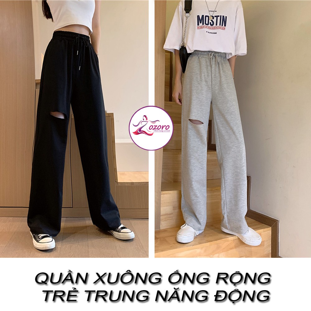 Quần suông ống rộng xẻ tà nữ cạp cao ZOZORO chất cotton 6535 thích hợp cho mùa hè