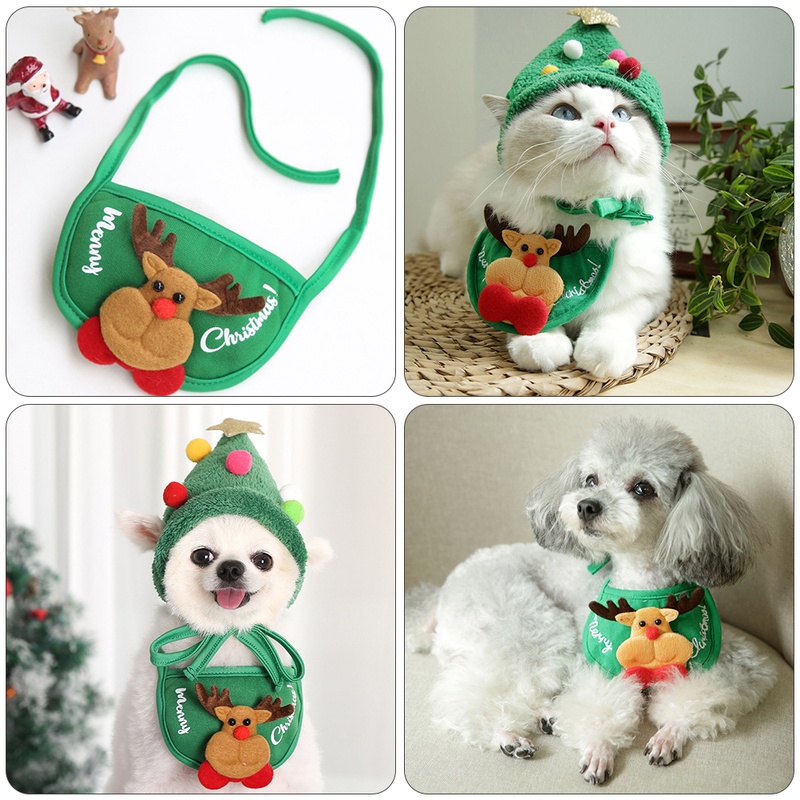 Set 2 món khăn yếm kèm nón giáng sinh dễ thương cho thú cưng