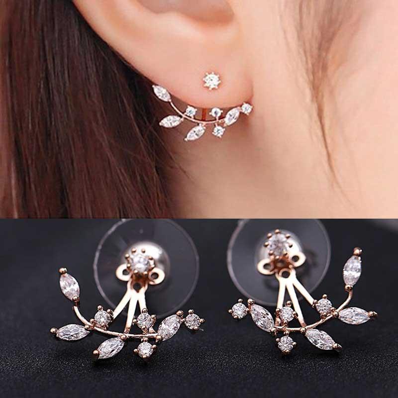 1 Đôi Bông Tai Hình Chiếc Lá Đính Đá Thời Trang Cổ Điển Dành Cho Nữ