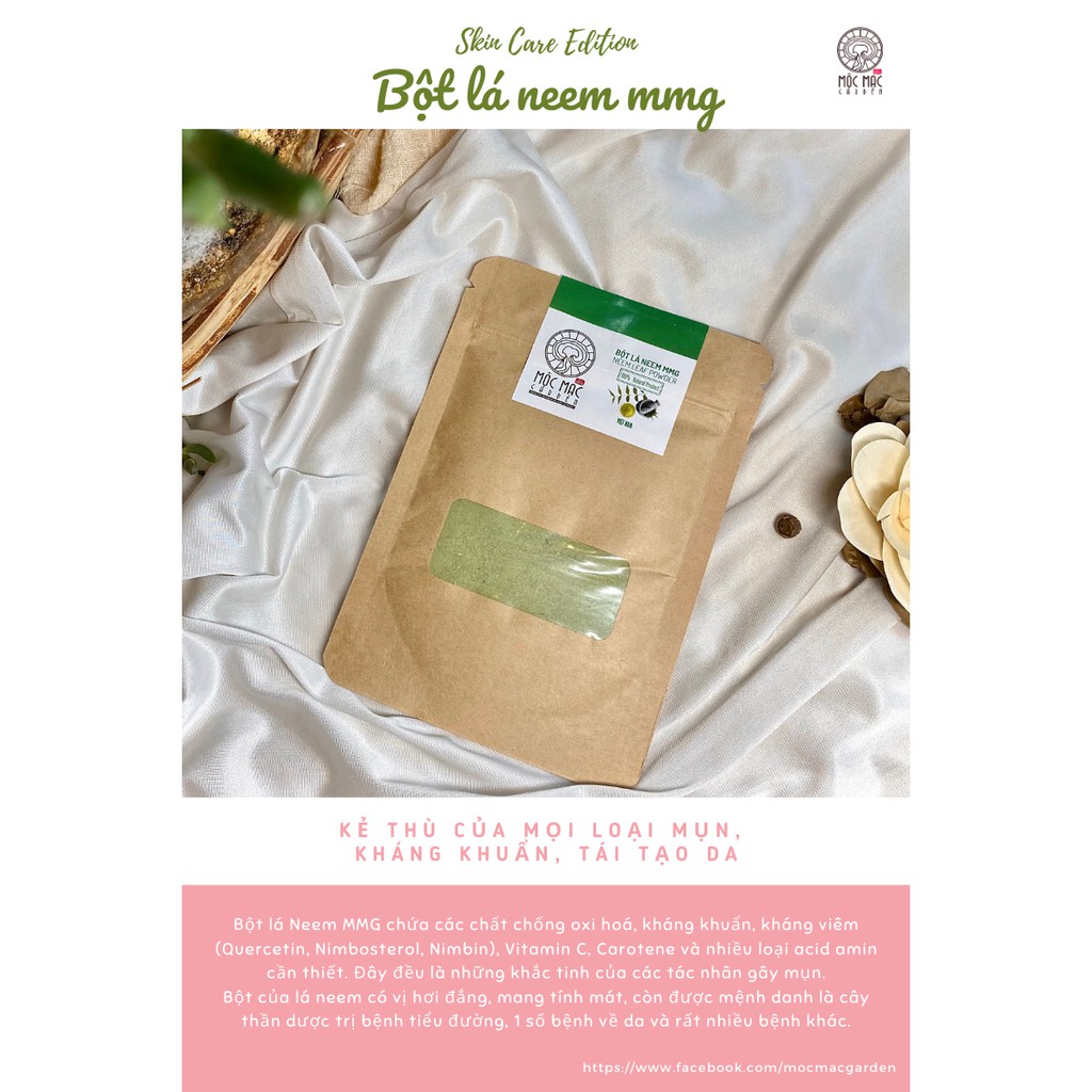 100GR Bột lá neem nguyên chất Organic MMG - Bột handmade - Túi giấy