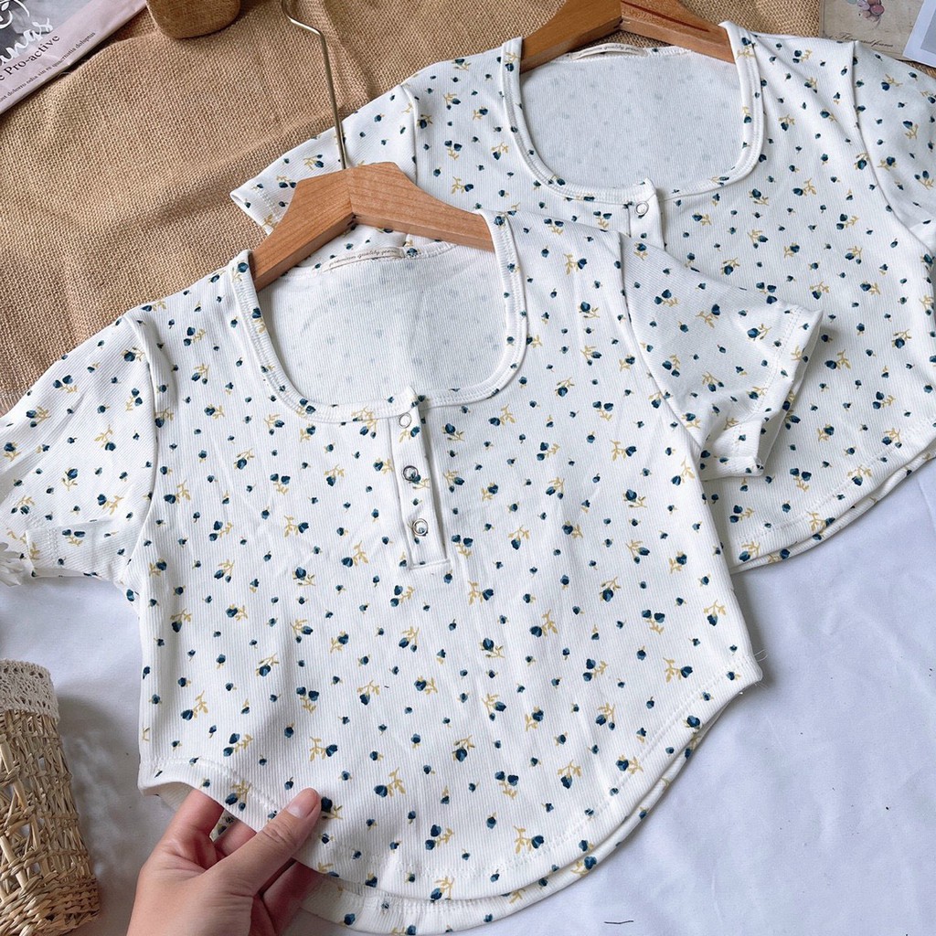 áo hoa xinh nút bấm vạt bầu ảnh thật