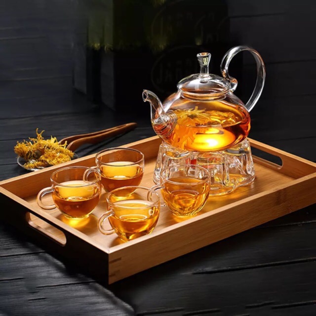 Bộ Ấm Chén Pha Trà Thuỷ Tinh Có Bếp Đun