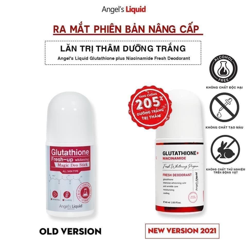 Lăn Khử Mùi Dưỡng Trắng Giảm Thâm Angel's Liquid Glutathione Niacinamide Whitening 60ml