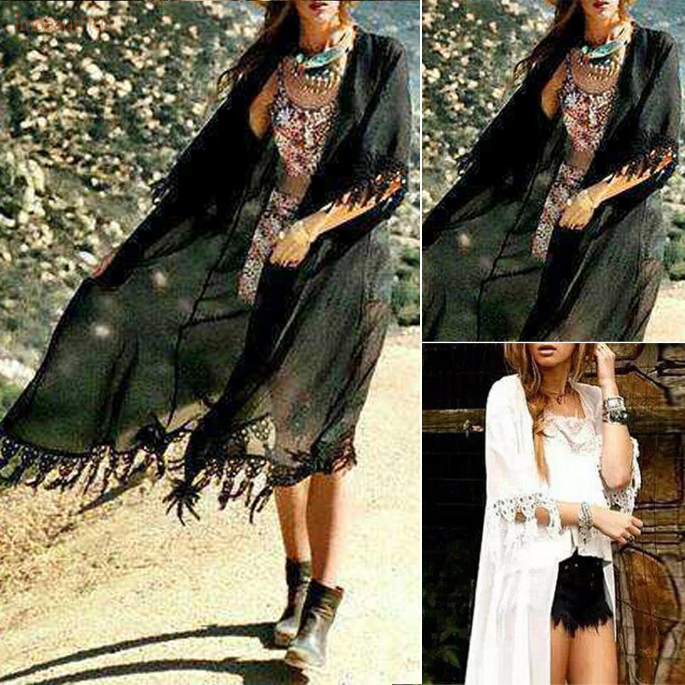 Áo Khoác Chiffon Nữ Dáng Rộng Phối Ren Phong Cách Bohemian