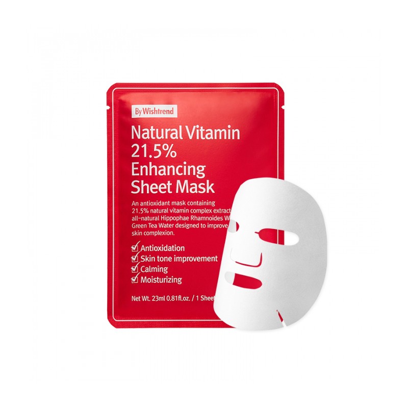 Combo 10 gói Mặt nạ gảm mụn, dưỡng trắng da làm mờ  thâm By Wishtrend Natural Vitamin C 21.5 Enhancing Sheet Mask 23g