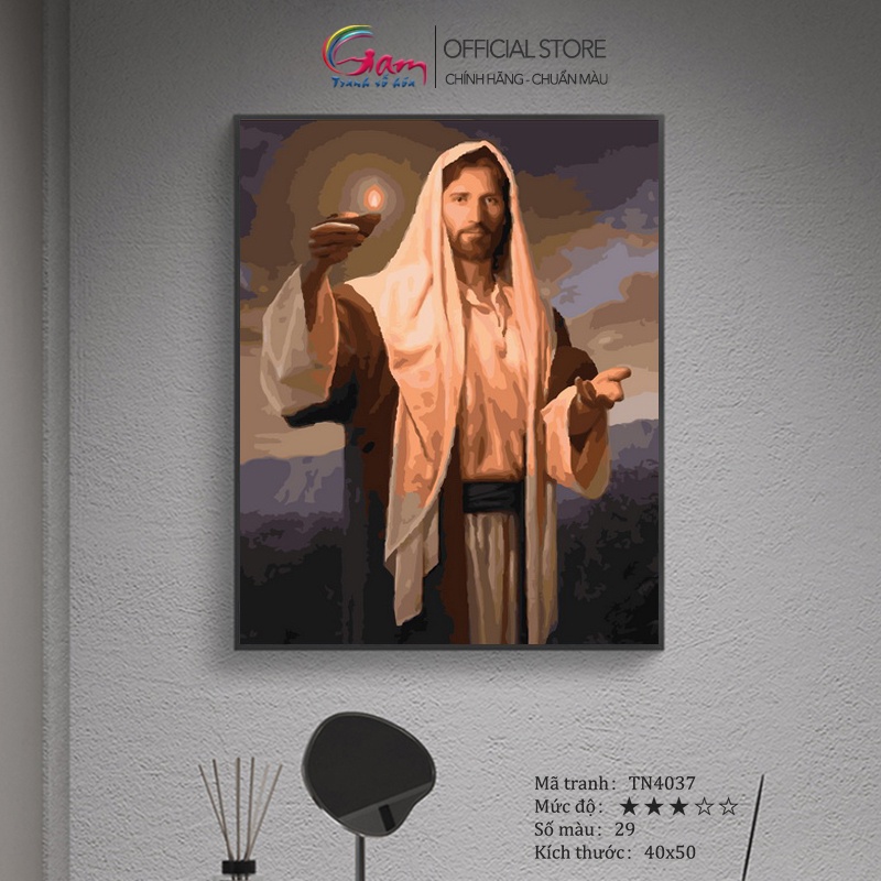 Tranh số hoá Công giáo Chúa Jesus GAM có căng khung 40x50cm dày 2.5cm TN4037
