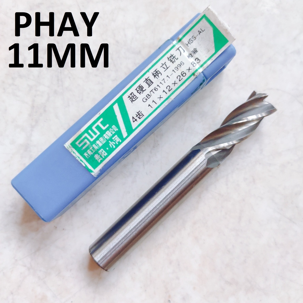 Mũi phay 11mm, 4 me cắt, chất liệu thép gió