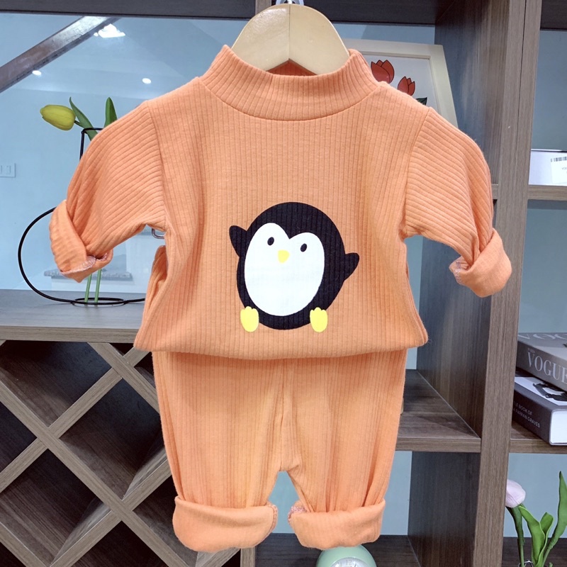 Bộ quần áo dài tay Thu Đông, chất liệu thun gân cổ cao 3p cho bé gái siêu hot 2022