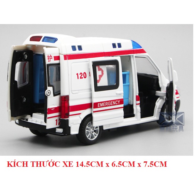 Xe mô hình ô tô cứu thương bằng sắt có nhạc và âm thanh đồ chơi trẻ em xe mở các cửa