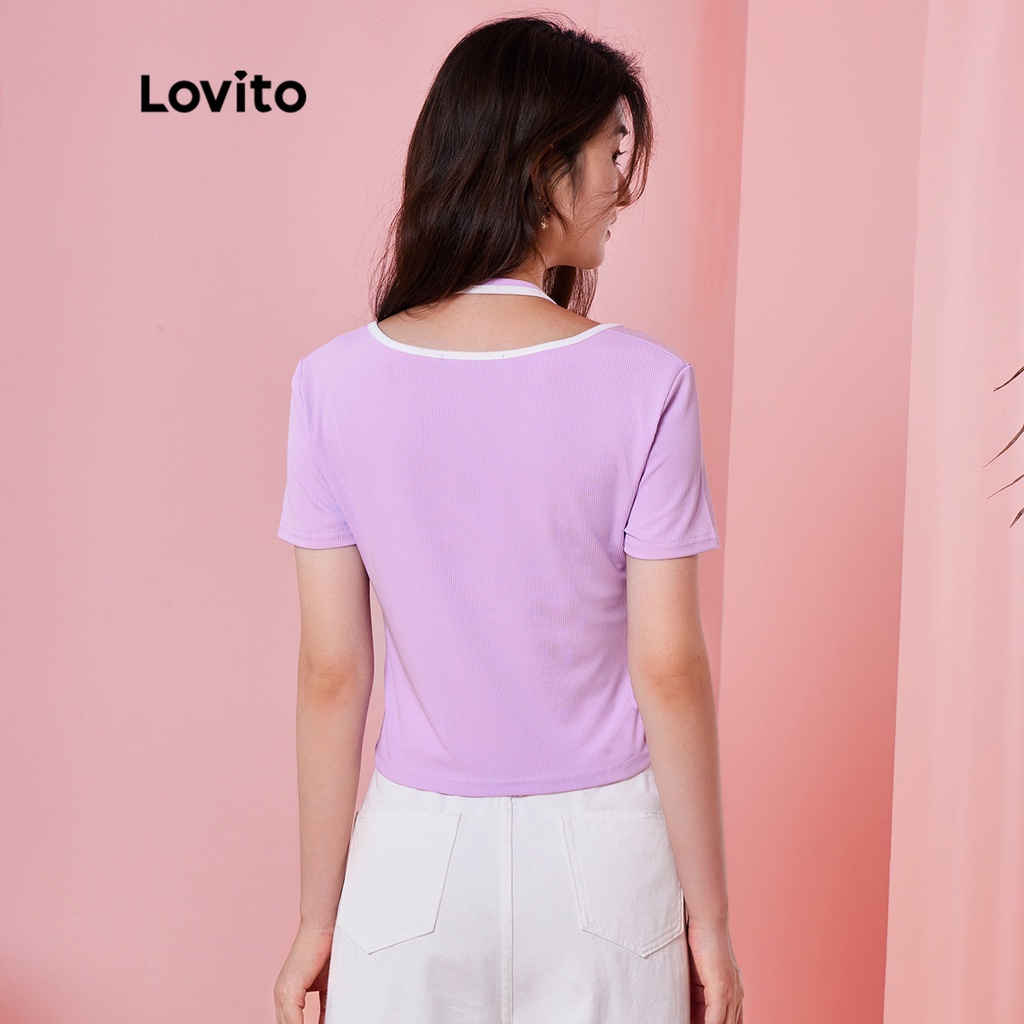 Áo (Lovito Exclusive) DOPAMINE GIRLS Ràng buộc tương phản không đối xứng đồng bằng Bình thường L28AE007 (Tím nhạt)