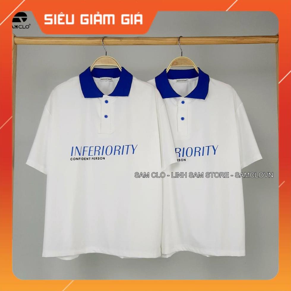 Áo POLO nữ tay lỡ SAM CLO thun freesize form rộng dáng Unisex - mặc cặp, nhóm, lớp in chữ INFERIORITY