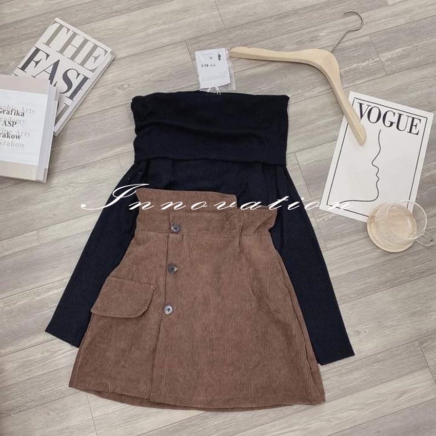 Váy Nhung Tăm 3 Cúc BIGSIZE Váy Kiểu Cạp Lưng Xếp Chéo Form đẹp TA-551