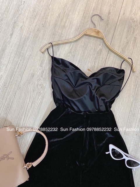 Đầm 2 dây nhung sợi mảnh hở lưng sexy có sẵn mút ngực Sun Fahsion