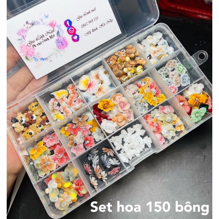 Hoa bột nail set 150 bông kèm hộp . ( 15 mẫu đủ màu )