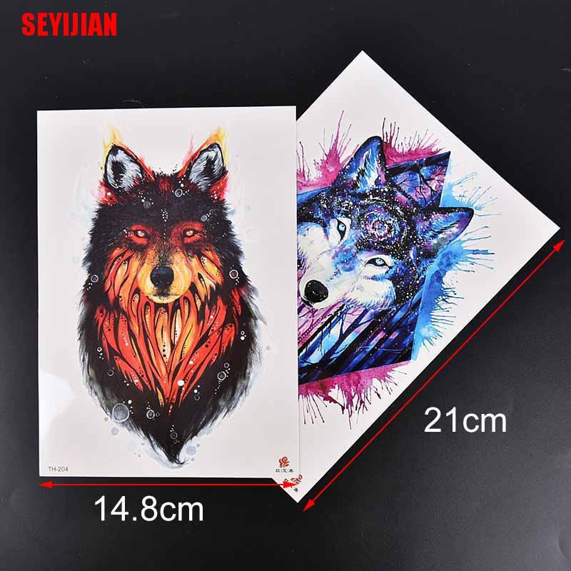 1 Hình Xăm Dán Tạm Thời Hình Sói Chống Nước 21 * 14.8Cm