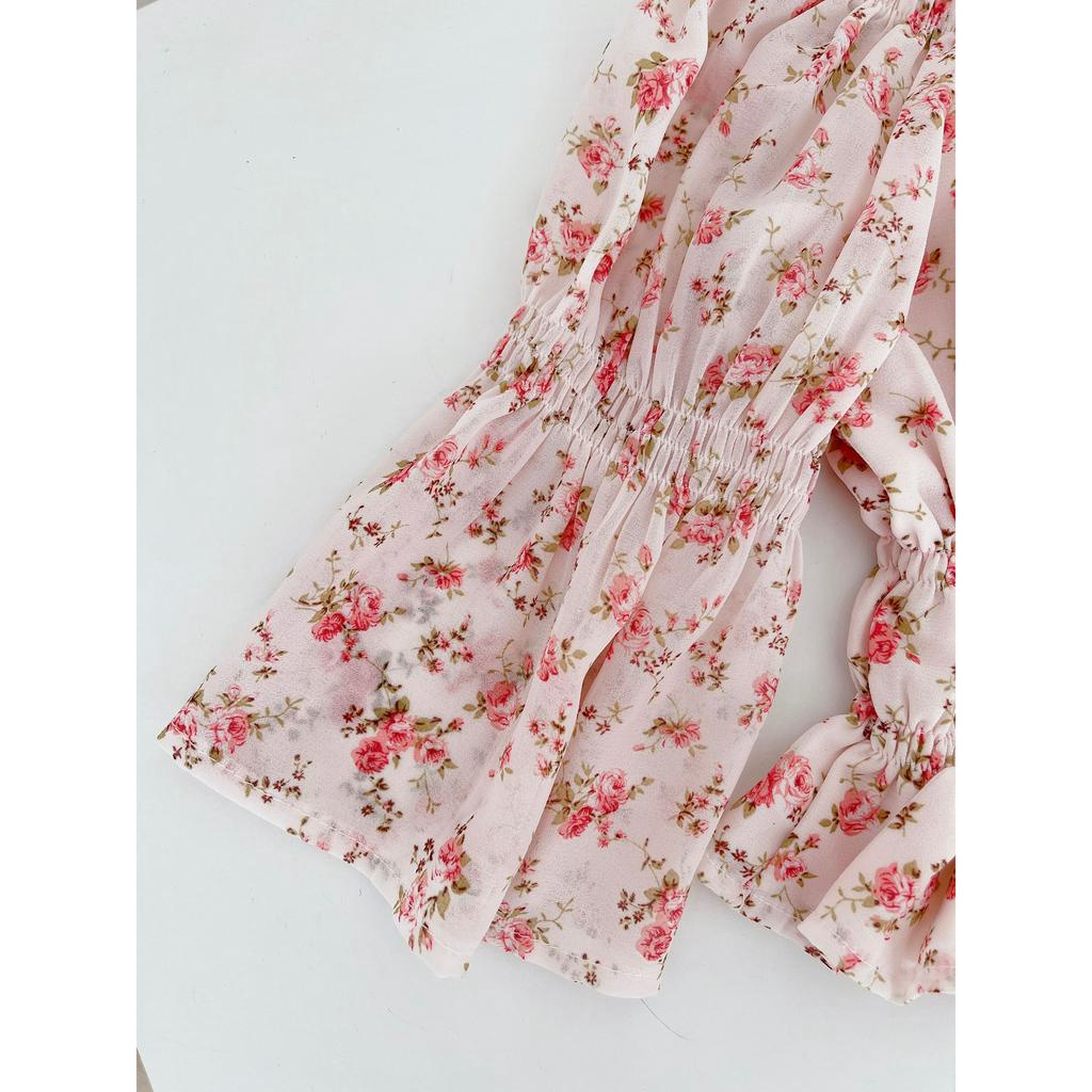 Áo Croptop Trễ Vai Hoa Nhí Hồng A03
