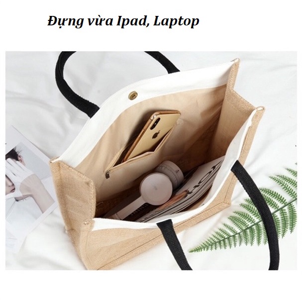 Túi Cói Đi Du Lịch Merci Sang Chảnh,Túi Cói Đi Biển, Đi Học, Đi Du LỊch - Có Lót và Khóa Kéo Bên Trong