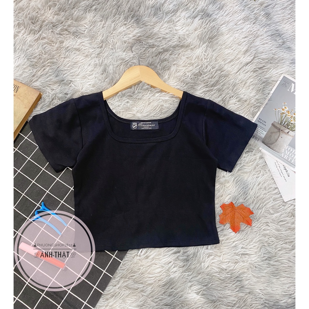 ✔Áo Cổ Vuông Croptop Kiểu Tay Ngắn Ôm Body Sexy 5 Màu Hàn Quốc AO040 [Ảnh_thật ]Phuongshop1812