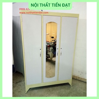 Tủ sắt mẫu mới sơn dầu - Tủ quần áo gia đình 3 cánh ngang 1m2 giá xưởng