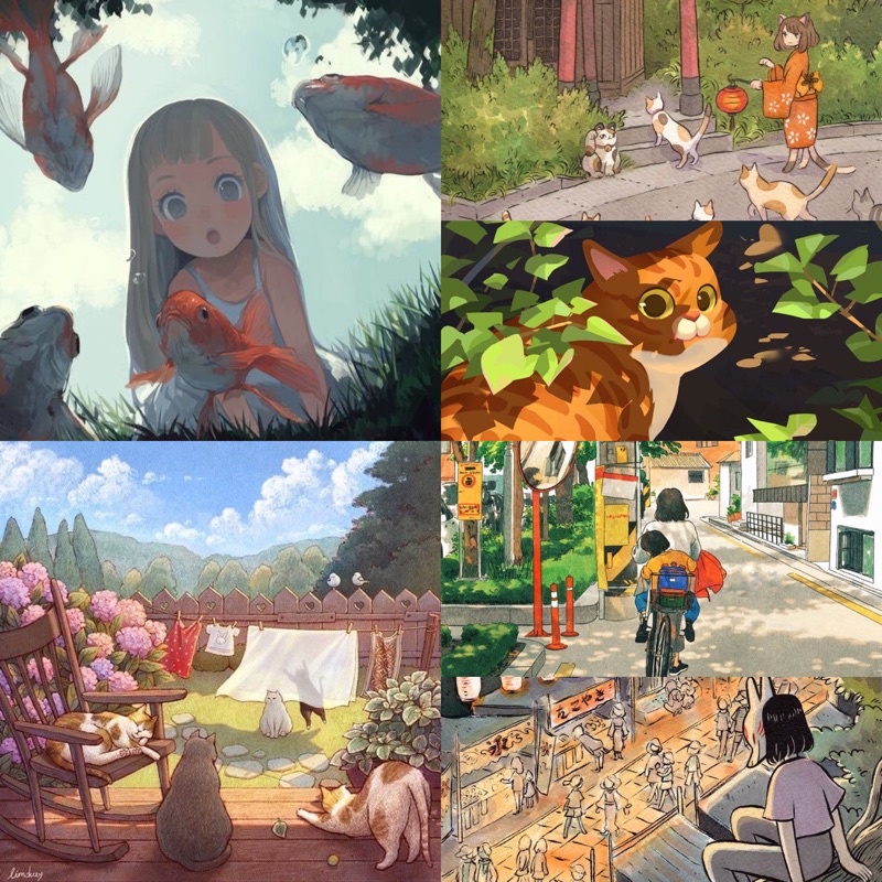 Tranh số hoá phong cảnh mùa hè, cuộc sống hàng ngày, ghibli có khung size 40x50