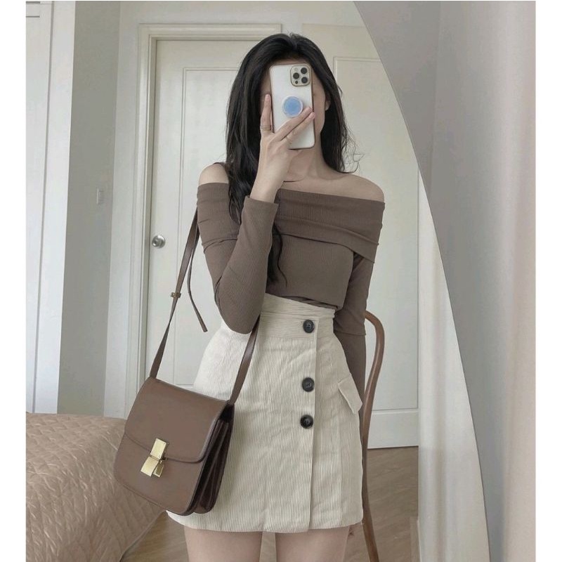 [ Ảnh thật ] áo len tăm lạnh trễ vai vintage | BigBuy360 - bigbuy360.vn