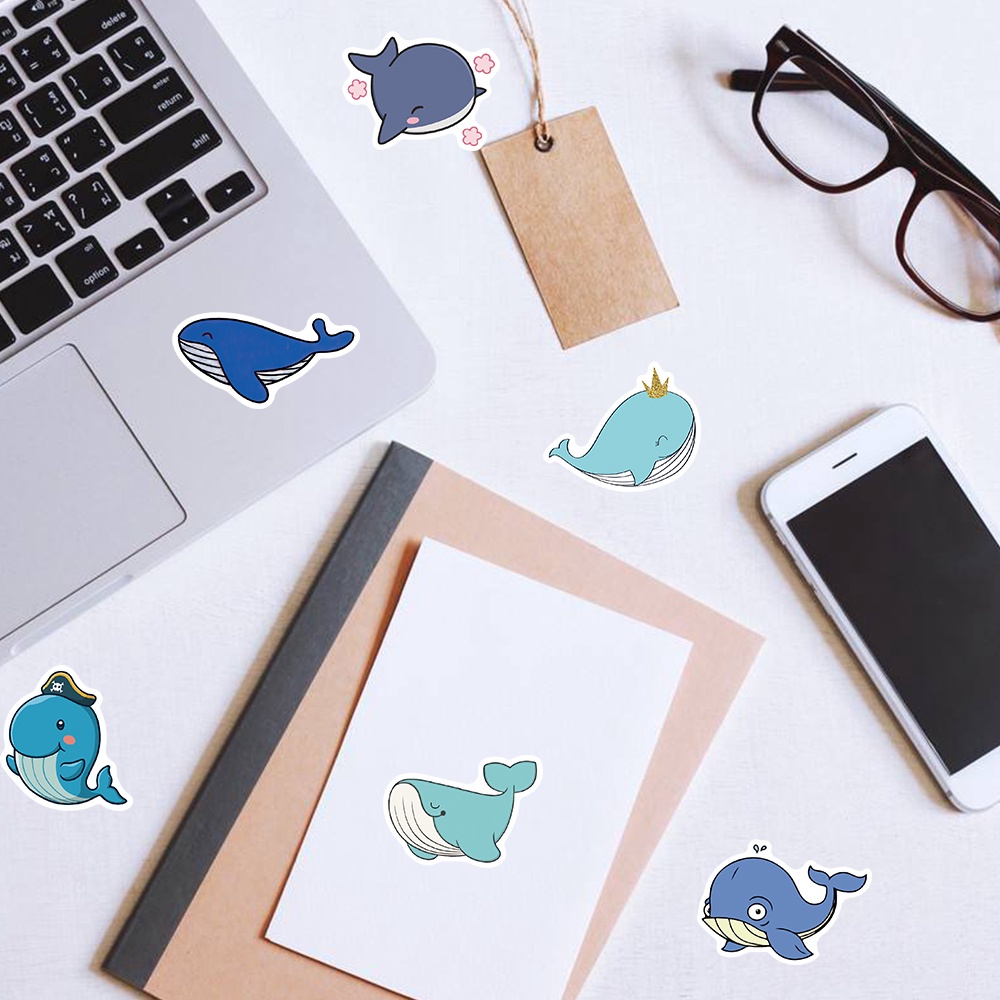 Set 50 Miếng Dán Hình Cá Voi Hoạt Hình Dễ Thương Trang Trí Đa Năng