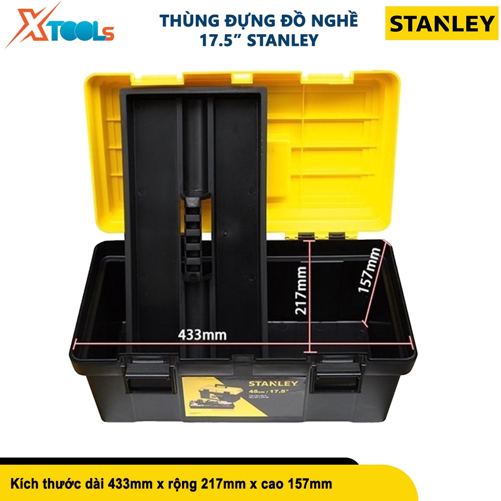 Hộp dụng cụ nhựa STANLEY | Thùng đồ nghề có khay đựng phụ kiện, có chốt khóa bằng nhựa [chính hãng][xtools]